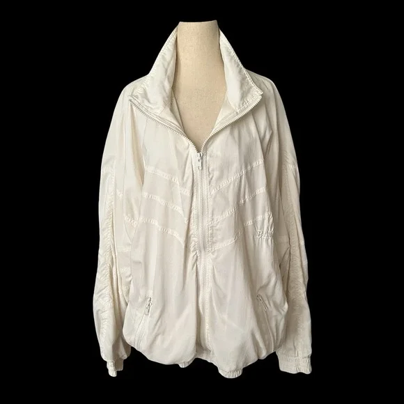 Bally Vtg Full Zip Jacket Windbreaker Womens Sz XL Ivory Soft Cotton Logo Lining - Picture 4 of 14